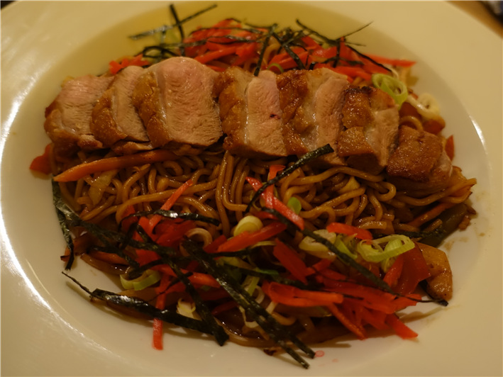 duck with soba noodles